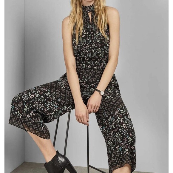 Ted Baker Womens Marcila Hazel High Neck‎ Jumpsuit Size 1 (US 4) Wide Leg Black - Picture 3 of 16